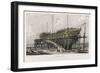 The "Nelson" Warship Under Construction on the Thames at Woolwich London-W.b. Cooke-Framed Art Print