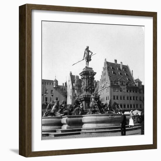 The Neptune Fountain, Nuremberg, Germany, C1900s-Wurthle & Sons-Framed Photographic Print