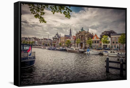 The Netherlands, Haarlem, Canal, Shore, Waterside Promenade-Ingo Boelter-Framed Stretched Canvas