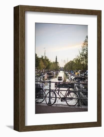 The Netherlands, Holland, Amsterdam, bicycle on railing-olbor-Framed Photographic Print