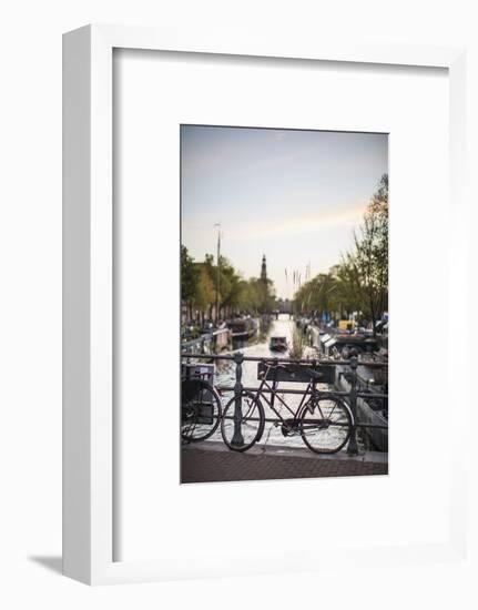 The Netherlands, Holland, Amsterdam, bicycle on railing-olbor-Framed Photographic Print