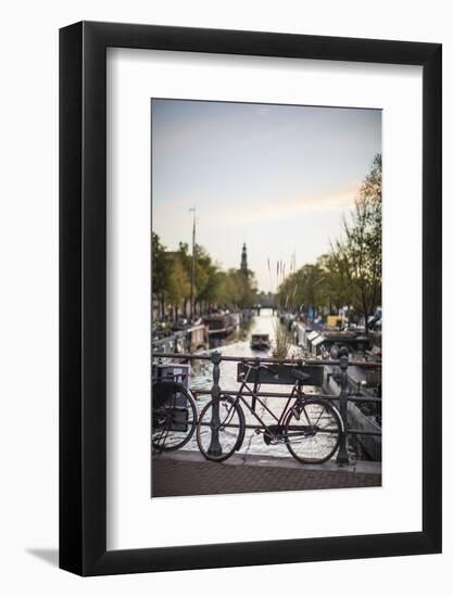 The Netherlands, Holland, Amsterdam, bicycle on railing-olbor-Framed Photographic Print