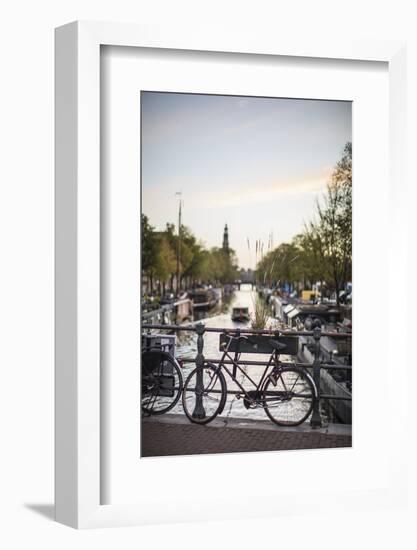 The Netherlands, Holland, Amsterdam, bicycle on railing-olbor-Framed Photographic Print