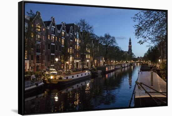 The Netherlands, Holland, Amsterdam, Prinsengracht, blue hour-olbor-Framed Stretched Canvas