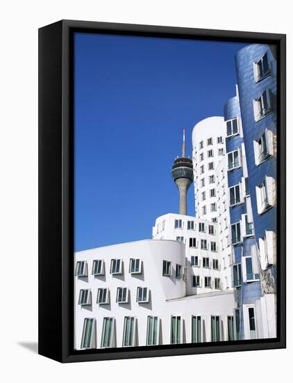 The Neuer Zollhof Building by Frank Gehry at the Medienhafen, Dusseldorf, North Rhine Westphalia-Yadid Levy-Framed Stretched Canvas