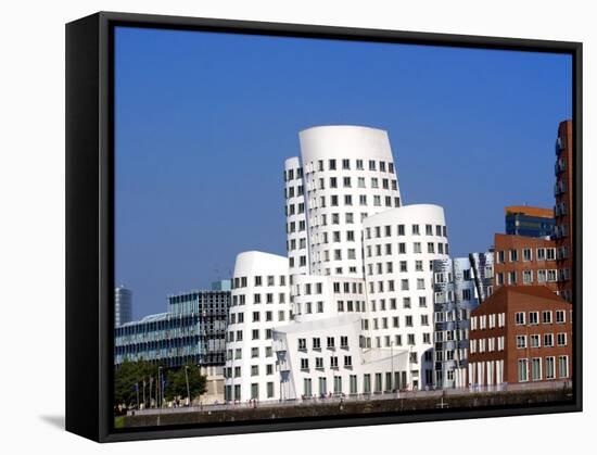 The Neuer Zollhof Building by Frank Gehry at the Medienhafen, Dusseldorf, North Rhine Westphalia-Yadid Levy-Framed Stretched Canvas