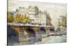 The New Bridge and the Quay of the Louvre, C1890-C1938-Rene Leverd-Stretched Canvas