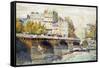 The New Bridge and the Quay of the Louvre, C1890-C1938-Rene Leverd-Framed Stretched Canvas