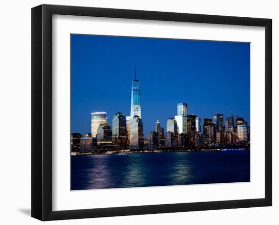 The New Freedom Tower and Lower Manhattan Skyline at Night-Gary718-Framed Photographic Print