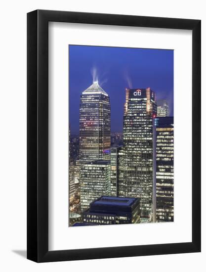 The New London Financial District in the Docklands at Dusk.-David Bank-Framed Photographic Print