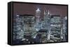 The New London Financial District in the Docklands at Night.-David Bank-Framed Stretched Canvas
