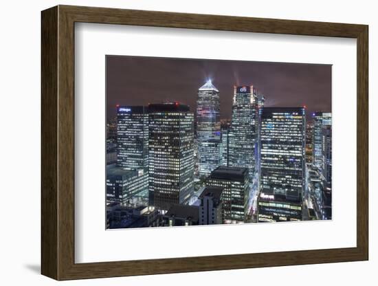 The New London Financial District in the Docklands at Night.-David Bank-Framed Photographic Print