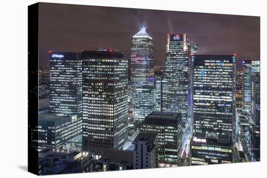 The New London Financial District in the Docklands at Night.-David Bank-Stretched Canvas