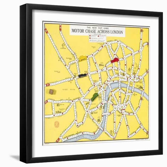 The New Map Game : Motor Chase across London, ca. 1925-null-Framed Giclee Print