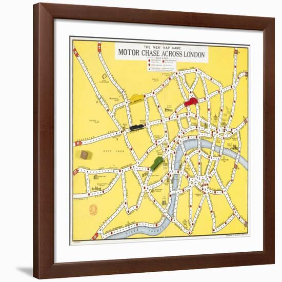 The New Map Game : Motor Chase across London, ca. 1925-null-Framed Giclee Print