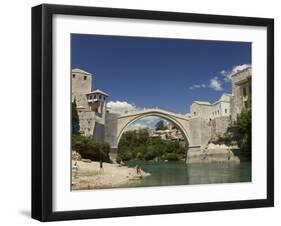 The New Old Bridge Over the Fast Flowing River Neretva, Mostar, Bosnia, Bosnia-Hertzegovina-Graham Lawrence-Framed Photographic Print