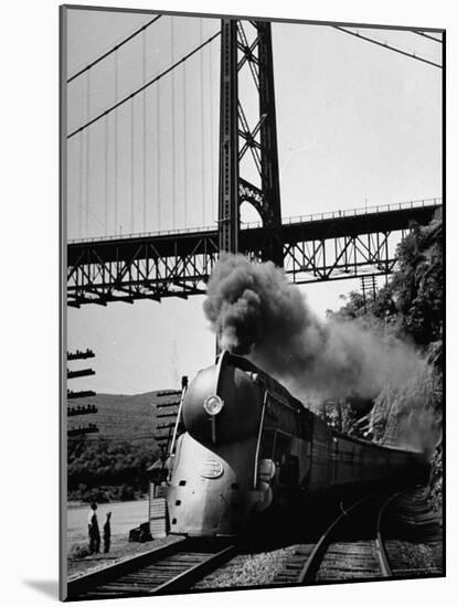 The New York Central Steamliner Releasing Steam as It Comes to a Stop-Peter Stackpole-Mounted Photographic Print