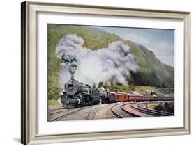 The New York to Chicago Express at the Horse-Shoe Curve, Alleghany, c.1930-null-Framed Giclee Print