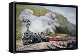 The New York to Chicago Express at the Horse-Shoe Curve, Alleghany, c.1930-null-Framed Stretched Canvas