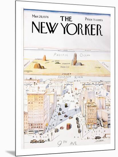 The New Yorker Cover, View of the World from 9th Avenue - March 29, 1976-Saul Steinberg-Mounted Print