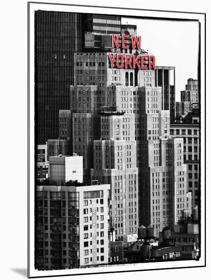 The New Yorker Hotel, Black and White Photography, Red Signs, Midtown Manhattan, New York City, US-Philippe Hugonnard-Mounted Photographic Print