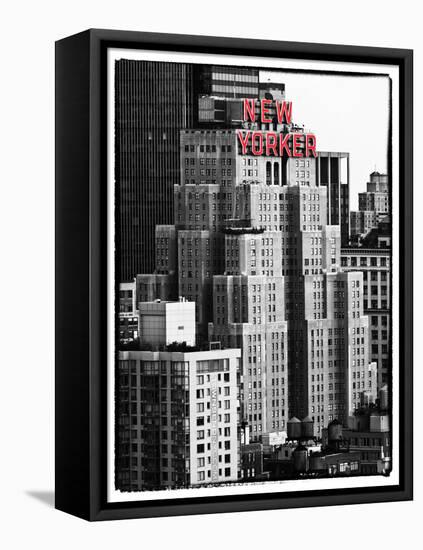 The New Yorker Hotel, Black and White Photography, Red Signs, Midtown Manhattan, New York City, US-Philippe Hugonnard-Framed Stretched Canvas