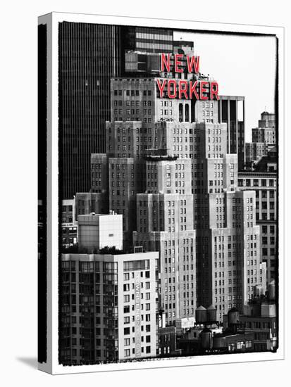 The New Yorker Hotel, Black and White Photography, Red Signs, Midtown Manhattan, New York City, US-Philippe Hugonnard-Stretched Canvas