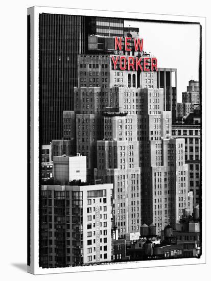 The New Yorker Hotel, Black and White Photography, Red Signs, Midtown Manhattan, New York City, US-Philippe Hugonnard-Stretched Canvas