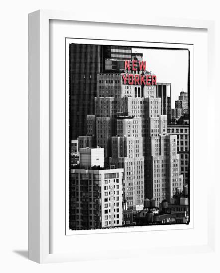 The New Yorker Hotel, Black and White Photography, Red Signs, Midtown Manhattan, New York City, US-Philippe Hugonnard-Framed Photographic Print