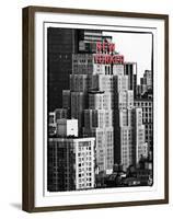 The New Yorker Hotel, Black and White Photography, Red Signs, Midtown Manhattan, New York City, US-Philippe Hugonnard-Framed Premium Photographic Print