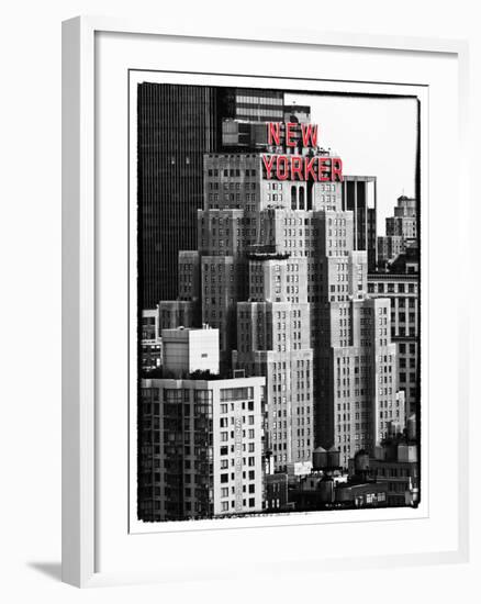 The New Yorker Hotel, Black and White Photography, Red Signs, Midtown Manhattan, New York City, US-Philippe Hugonnard-Framed Premium Photographic Print