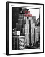 The New Yorker Hotel, Black and White Photography, Red Signs, Midtown Manhattan, New York City, US-Philippe Hugonnard-Framed Premium Photographic Print