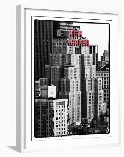 The New Yorker Hotel, Black and White Photography, Red Signs, Midtown Manhattan, New York City, US-Philippe Hugonnard-Framed Premium Photographic Print