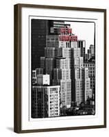 The New Yorker Hotel, Black and White Photography, Red Signs, Midtown Manhattan, New York City, US-Philippe Hugonnard-Framed Premium Photographic Print