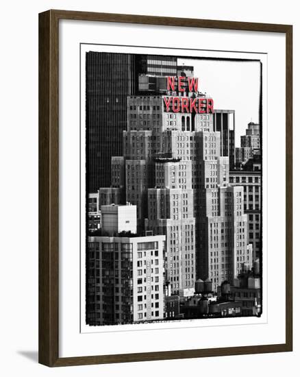 The New Yorker Hotel, Black and White Photography, Red Signs, Midtown Manhattan, New York City, US-Philippe Hugonnard-Framed Premium Photographic Print