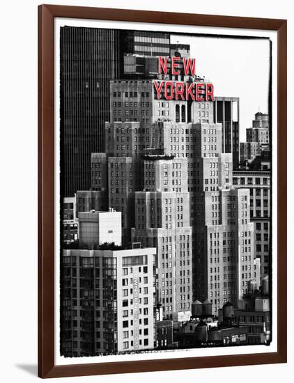 The New Yorker Hotel, Black and White Photography, Red Signs, Midtown Manhattan, New York City, US-Philippe Hugonnard-Framed Photographic Print