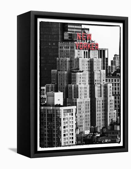 The New Yorker Hotel, Black and White Photography, Red Signs, Midtown Manhattan, New York City, US-Philippe Hugonnard-Framed Stretched Canvas