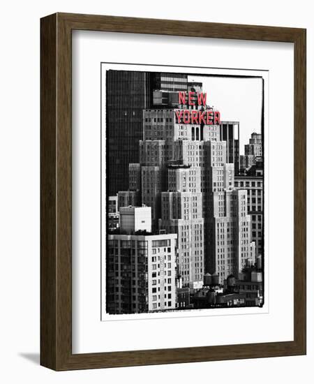 The New Yorker Hotel, Black and White Photography, Red Signs, Midtown Manhattan, New York City, US-Philippe Hugonnard-Framed Photographic Print