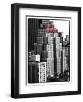 The New Yorker Hotel, Black and White Photography, Red Signs, Midtown Manhattan, New York City, US-Philippe Hugonnard-Framed Photographic Print