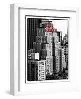 The New Yorker Hotel, Black and White Photography, Red Signs, Midtown Manhattan, New York City, US-Philippe Hugonnard-Framed Photographic Print