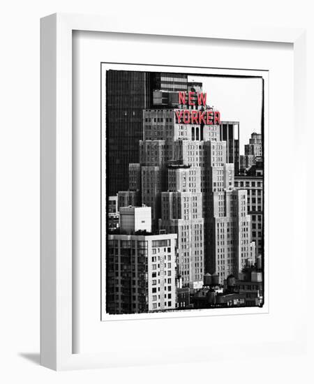 The New Yorker Hotel, Black and White Photography, Red Signs, Midtown Manhattan, New York City, US-Philippe Hugonnard-Framed Photographic Print