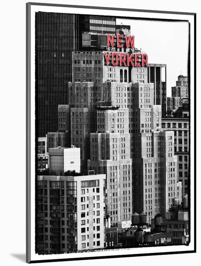 The New Yorker Hotel, Black and White Photography, Red Signs, Midtown Manhattan, New York City, US-Philippe Hugonnard-Mounted Photographic Print