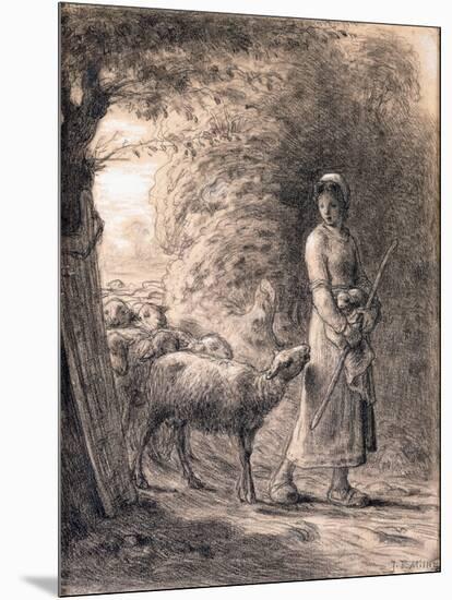 The Newborn Lamb, C.1860-Jean-François Millet-Mounted Giclee Print