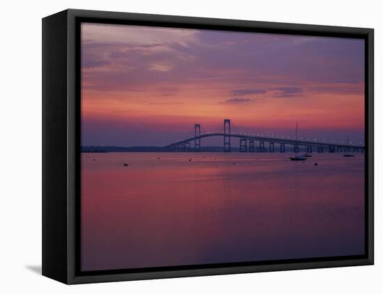 The Newport Bridge at Sunset, Newport, Rhode Island, USA-Walter Bibikow-Framed Stretched Canvas