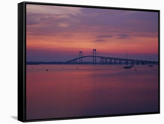 The Newport Bridge at Sunset, Newport, Rhode Island, USA-Walter Bibikow-Framed Stretched Canvas