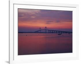 The Newport Bridge at Sunset, Newport, Rhode Island, USA-Walter Bibikow-Framed Photographic Print