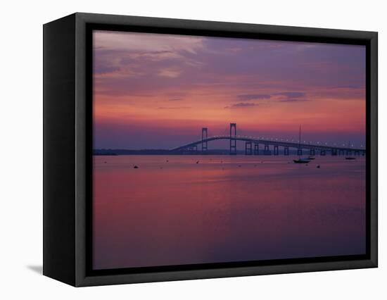 The Newport Bridge at Sunset, Newport, Rhode Island, USA-Walter Bibikow-Framed Stretched Canvas