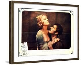 THE NIGHT OF LOVE, l-r: Vilma Banky, Ronald Colman on lobbycard, 1927-null-Framed Art Print