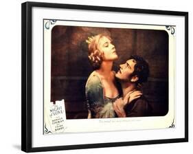 THE NIGHT OF LOVE, l-r: Vilma Banky, Ronald Colman on lobbycard, 1927-null-Framed Art Print