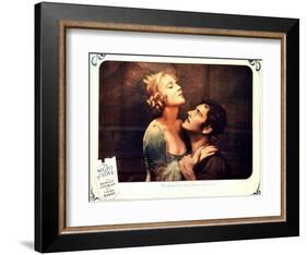 THE NIGHT OF LOVE, l-r: Vilma Banky, Ronald Colman on lobbycard, 1927-null-Framed Art Print